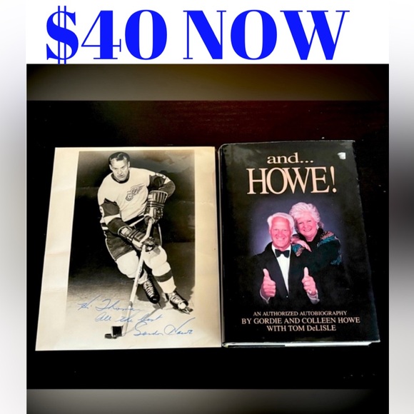 Gordie Howe Autographs Other - Gordie Howe Autograph Hockey Detroit Red Wings Book + Signed 8x10 Sports Photo